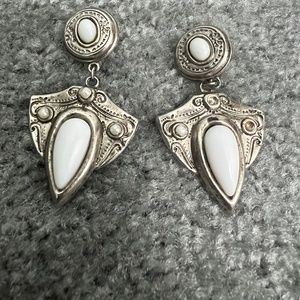 Tribal white silver earring